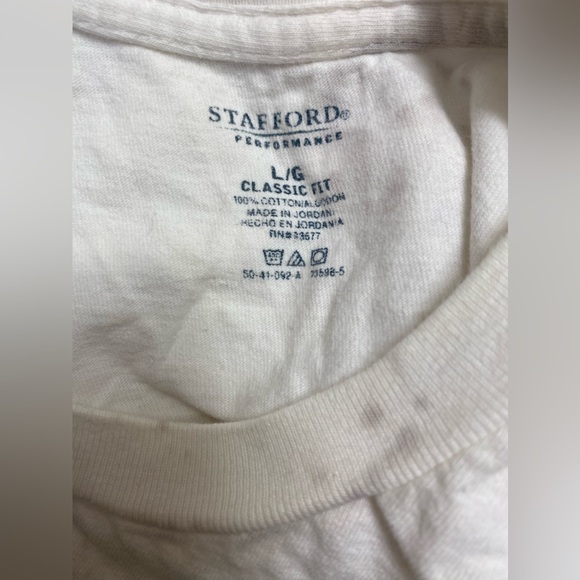 Stafford Men's Large Tall Classic Fit White performance Short Sleeve T-Shirt New - Picture 4 of 4